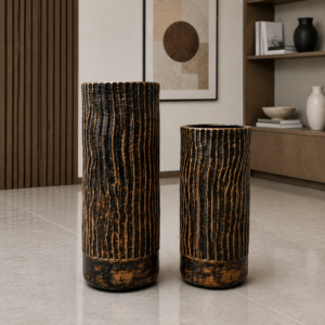 Black & Gold Textured Decorative Vase Set