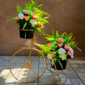 Golden Floral Bicycle Planter Stand
