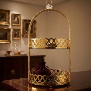 Two-Tier Golden Heart-Cutout Display Stand