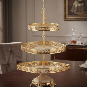 Three-Tier Greek Key Pattern Gold Display Stand