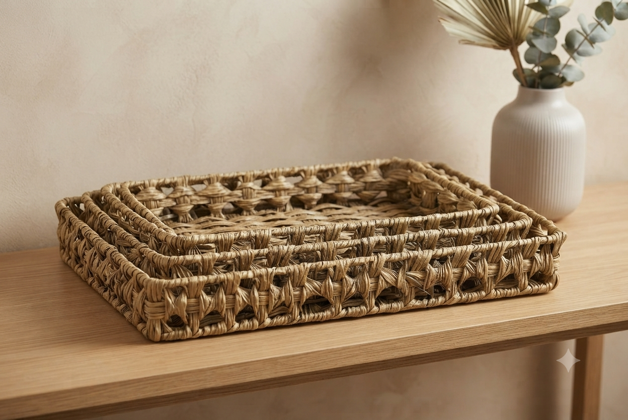 Hand-Woven Rectangular Seagrass Nesting Trays (Set of 3)