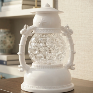 White Bubble Glass Hurricane LED Lantern