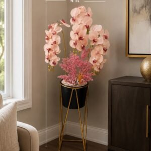 4FT Luxury Pink Orchid Corner Plant in Designer Pot Stand