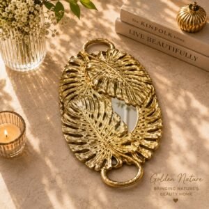 Golden Leaf Nature Mirror Tray