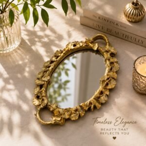 Golden Botanical Vintage Mirror Tray