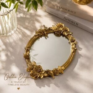 Regal Bloom Gold Mirror Tray