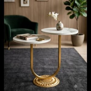 Luxe Harmony Double-Tier Marble Side Table
