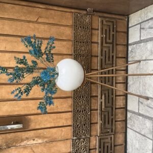 Spherical White Vase with Blue Florals on Tripod Stand