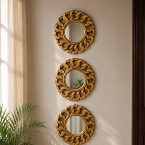 Luxury Golden Round Wall Mirror Set (3-Piece)