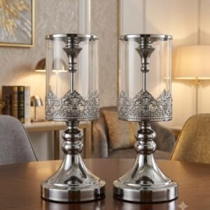 The Monarch Silver Hurricane Candle Holders
