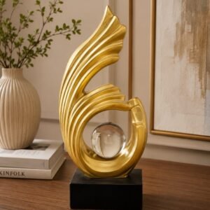 Golden Abstract Crystal Ball Table Sculpture