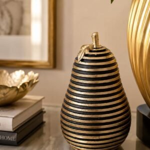 Luxury Black & Gold Striped Pear Decorative Sculpture