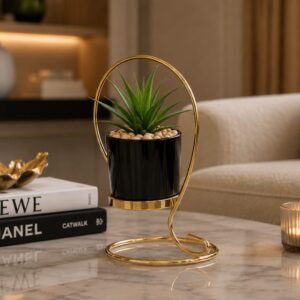 Modern Gold-Framed Artificial Succulent Planter