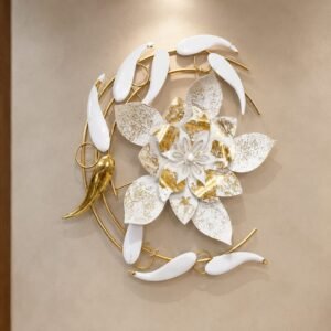 Elegant White and Gold Floral Metal Wall Art