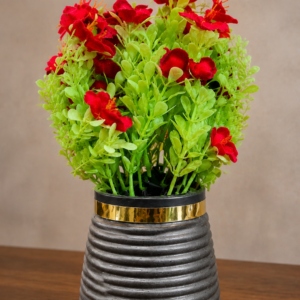 Decorative Artificial Red Flower Plant in Ribbed Pot