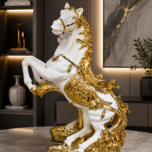 Regal Rearing White & Gold Horse Sculpture