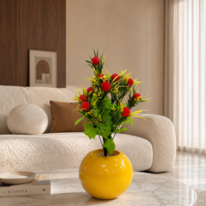Sunburst Yellow Floral Vase – Modern Decorative Table Accent