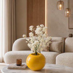 Golden Ivory Blossom Decorative Vase