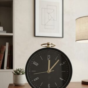 Modern Minimalist Black & Gold Table Clock