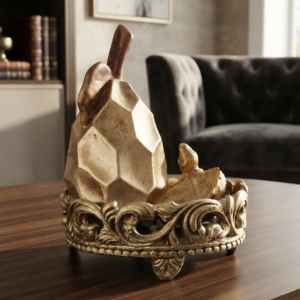 Faceted Golden Pear on Ornate Tray