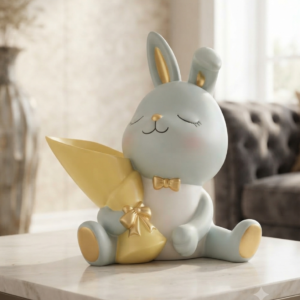 Cute Bunny with Flower Bouquet Showpiece