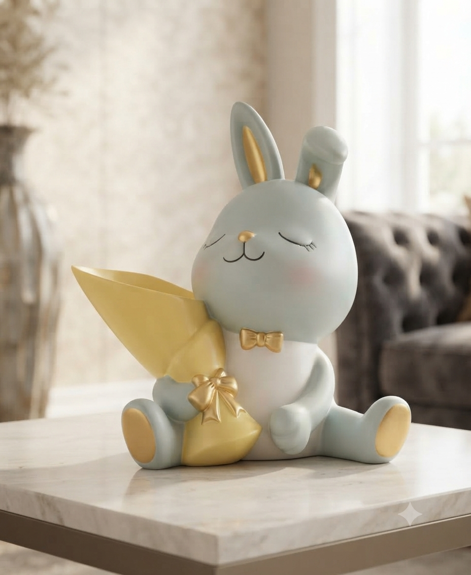 Cute Bunny with Flower Bouquet Showpiece