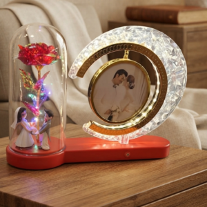 Enchanted Rose Dome & Crystal Crescent Custom Photo Lamp