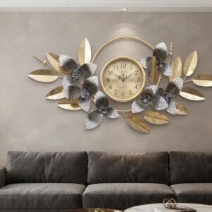 Golden and Spotted Orchid Wall Clock Decor
