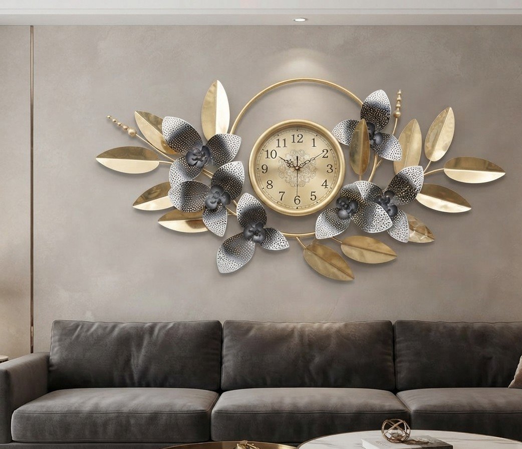 Golden and Spotted Orchid Wall Clock Decor