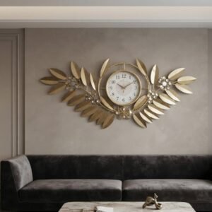 Golden Leaf Wall Clock Decor