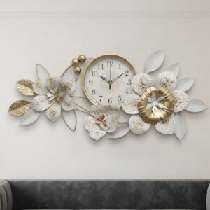 Golden and White Floral Wall Clock Decor