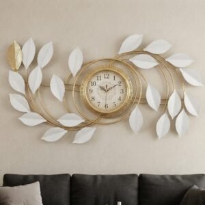 Golden and White Leaf Wall Clock Decor