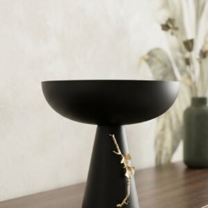 Black and Gold Floral Pedestal Bowl