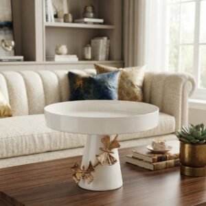 White and Gold Floral Pedestal Tray