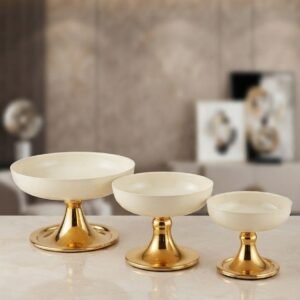 White and Gold Pedestal Bowl Set