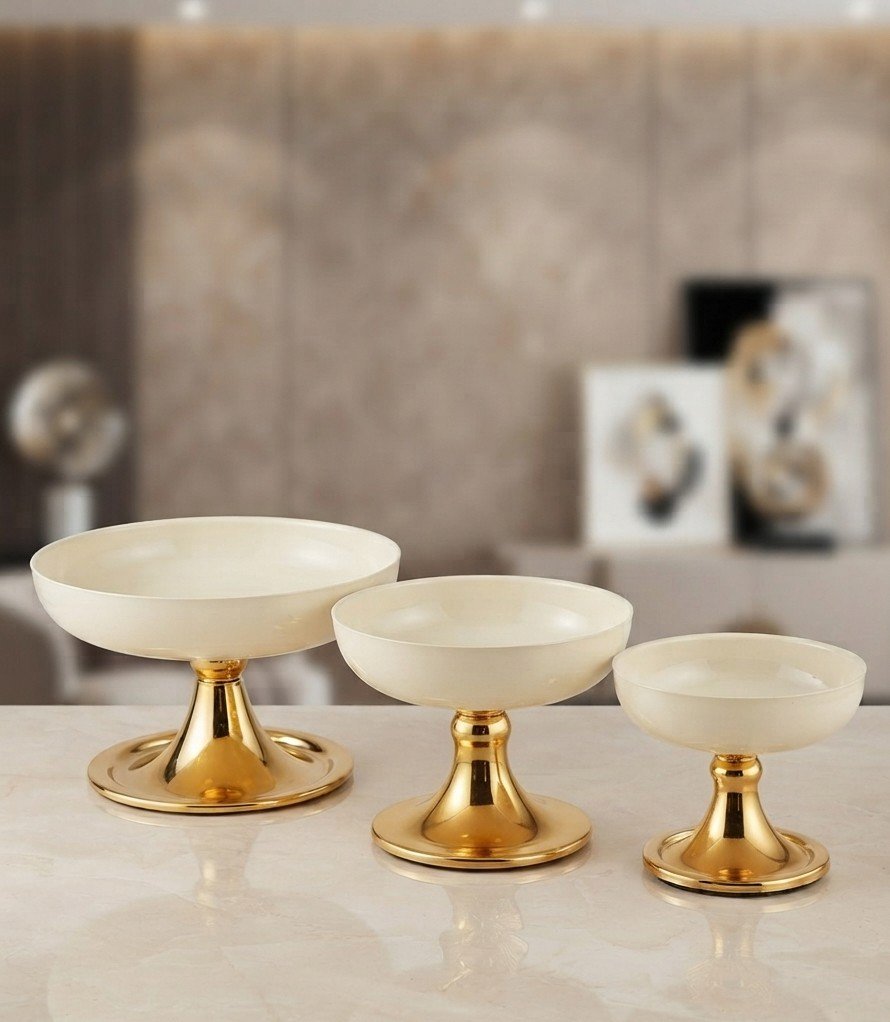 White and Gold Pedestal Bowl Set