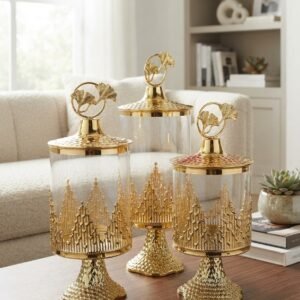 Golden Ginkgo Glass Jar Set
