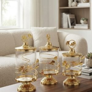 Golden Ginkgo Swirl Glass Jar Set