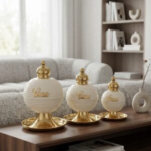 White and Gold "Home" Decorative Jar Set