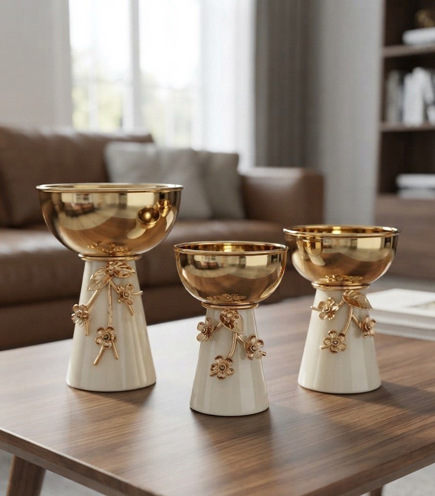Golden Blossom Decorative Bowls Set