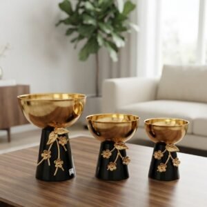 Black and Gold Floral Pedestal Bowl Set