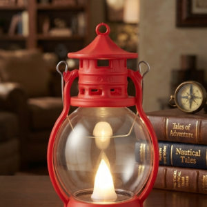 Red LED Hurricane Lantern Decor