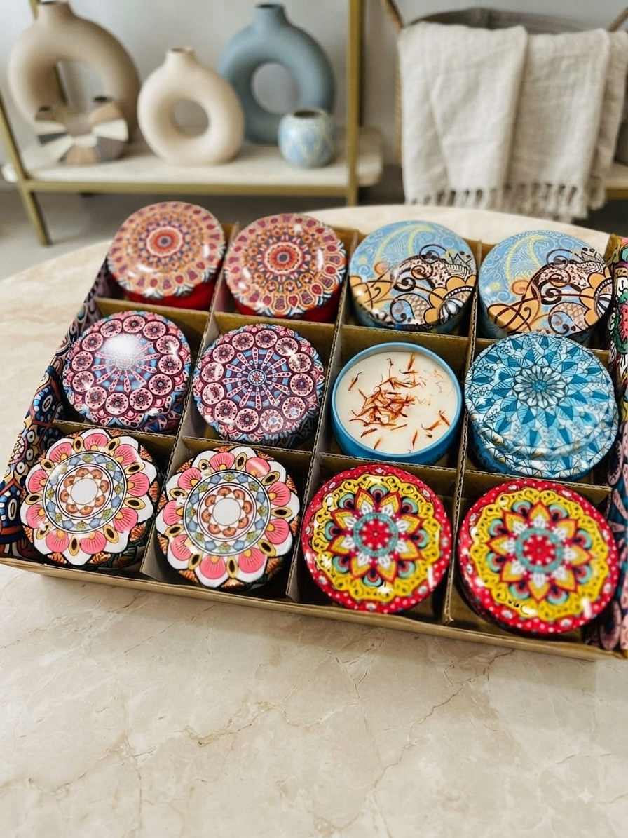 Bohemian Mandala Scented Tin Candle Box Set