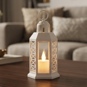 Rustic White Lattice LED Candle Lantern