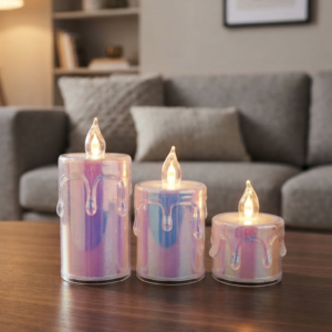 Iridescent Melted Drip LED Candle Set