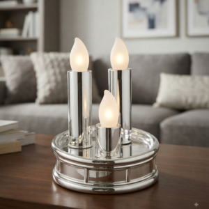 Polished Silver Triple LED Pillar Centerpiece