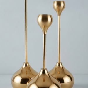 Modern Gold Teardrop Stem Candle Holder Set