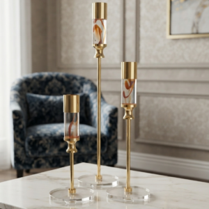 Regal Gold and Amber Accent Candle Holder Set