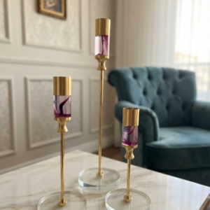 Regal Gold and Purple Accent Candle Holder Set