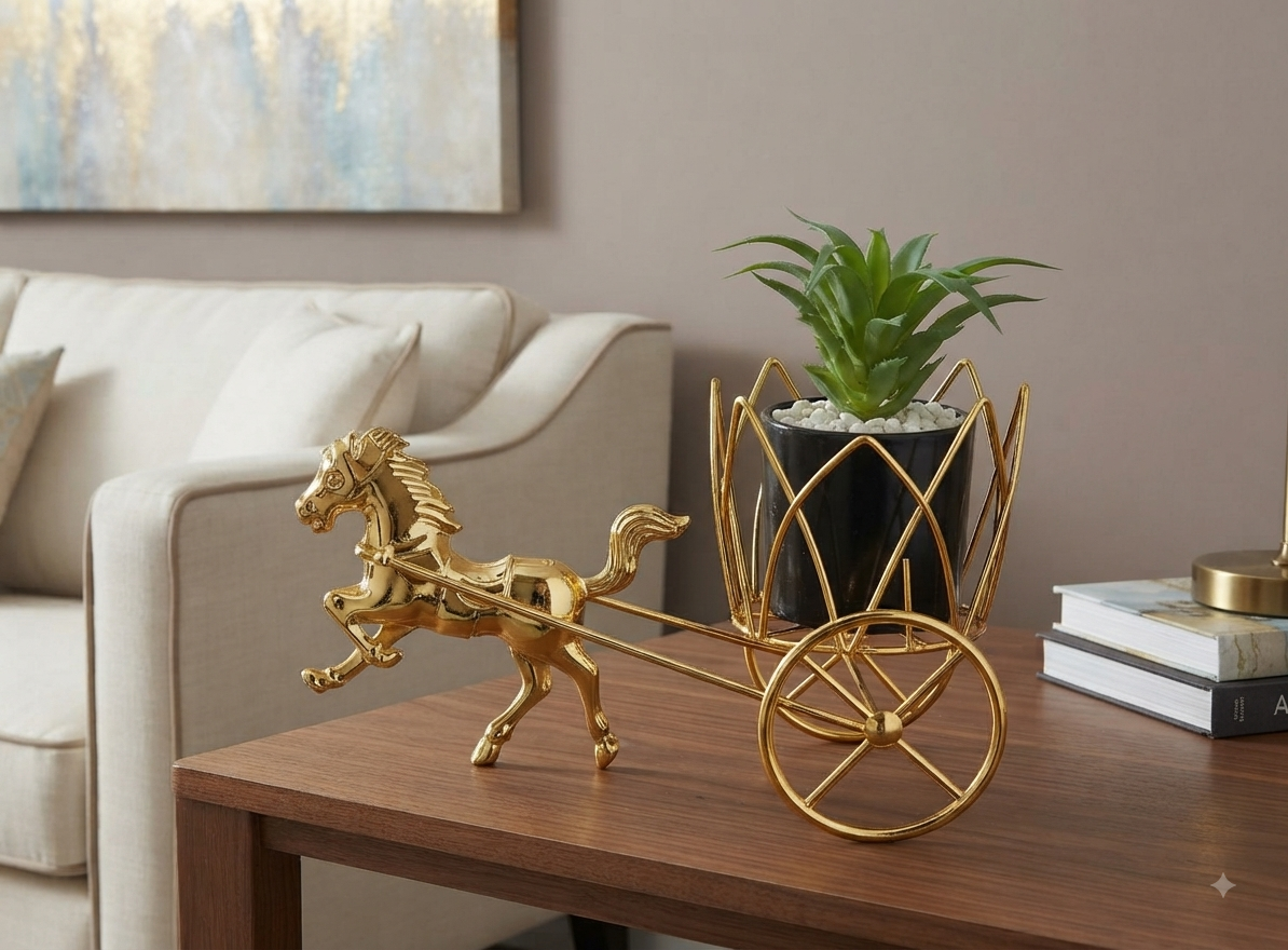 Gold Horse-Drawn Carriage Planter